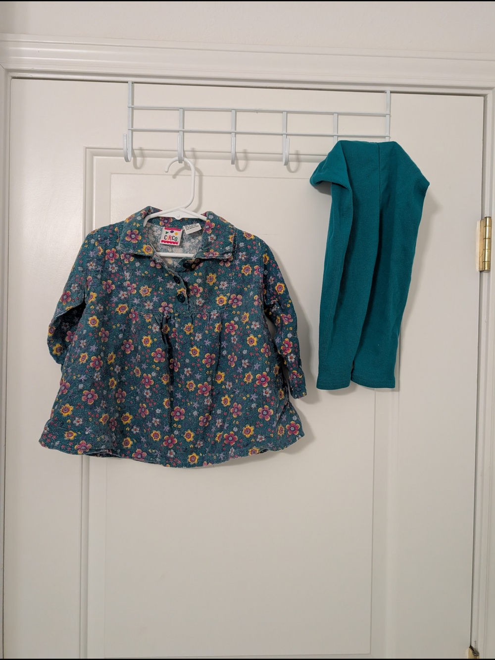 Vintage CIRCO 18M Floral Corduroy Dress & Teal Leggings Outfit Set